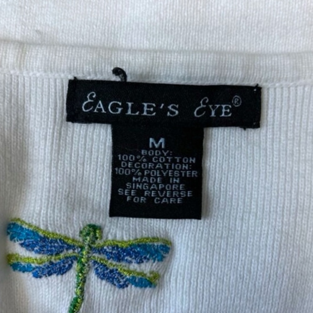 Eagle’s Eye Women’s Sleeveless Knit Top VTG 90s Dragonfly Embroidery White M - Picture 4 of 7